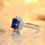 Load image into Gallery viewer, 3 Ct Asscher Cut Lab Blue Sapphire Engagement Ring - LGG Jewelry
