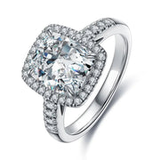 3 Ct Cushion Shape Lab Diamond Halo Half Pave Engagement Ring - LGG Jewelry