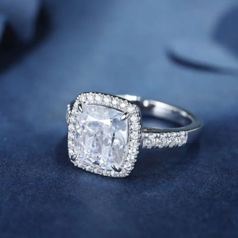 3 Ct Cushion Shape Lab Diamond Halo Half Pave Engagement Ring - LGG Jewelry