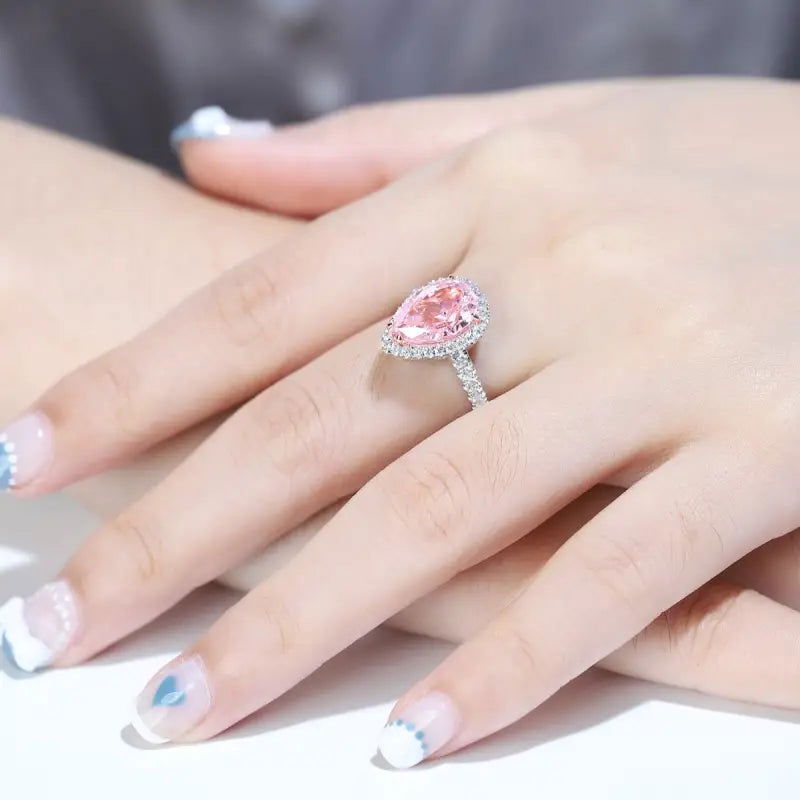 3 Ct Fancy Light Pink Pear Shape Lab Diamond Halo Half Pave Engagement Ring (Setting Price Only) - LGG Jewelry
