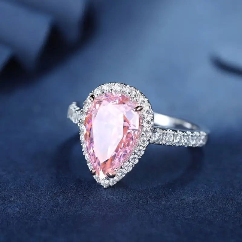 3 Ct Fancy Light Pink Pear Shape Lab Diamond Halo Half Pave Engagement Ring (Setting Price Only) - LGG Jewelry