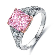 3 Ct Fancy Light Pink Radiant Lab Diamond & 2 Pear Side Stones Half Pave Engagement Ring (Setting Price Only) - LGG Jewelry