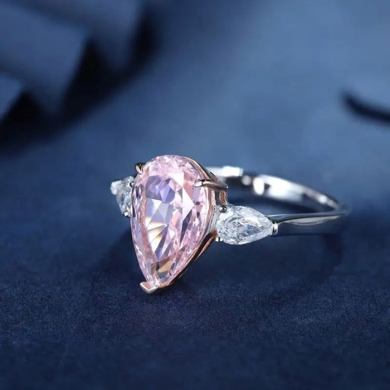 3 Ct Fancy Vivid Pink Pear Shape Lab Diamond Three-Stone Engagement Ring (Setting Price Only) - LGG Jewelry