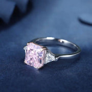 3 Ct Fancy Vivid Pink Radiant Lab Diamond Three-Stone Engagement Ring (Setting Price Only) - LGG Jewelry
