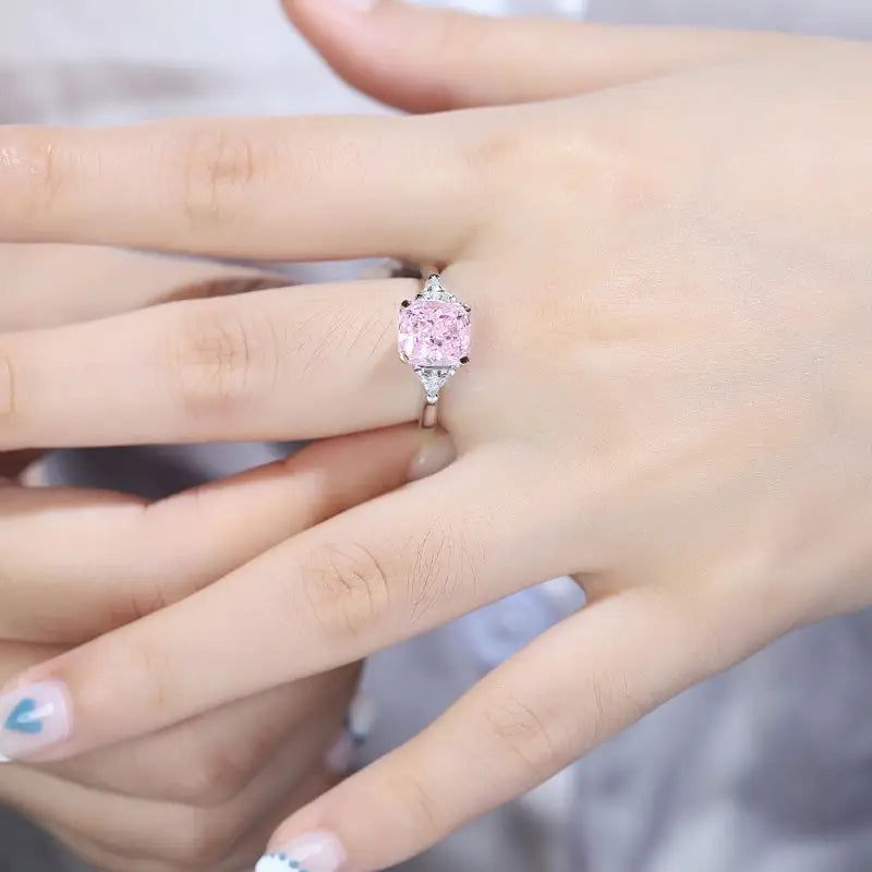 3 Ct Fancy Vivid Pink Radiant Lab Diamond Three-Stone Engagement Ring (Setting Price Only) - LGG Jewelry