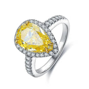3 Ct Fancy Vivid Yellow Pear Shape Lab Diamond Halo Half Pave Engagement Ring (Setting Price Only) - LGG Jewelry