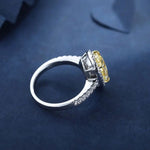 Load image into Gallery viewer, 3 Ct Fancy Vivid Yellow Pear Shape Lab Diamond Halo Half Pave Engagement Ring (Setting Price Only) - LGG Jewelry
