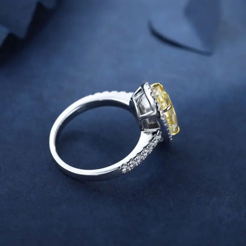 3 Ct Fancy Vivid Yellow Pear Shape Lab Diamond Halo Half Pave Engagement Ring (Setting Price Only) - LGG Jewelry