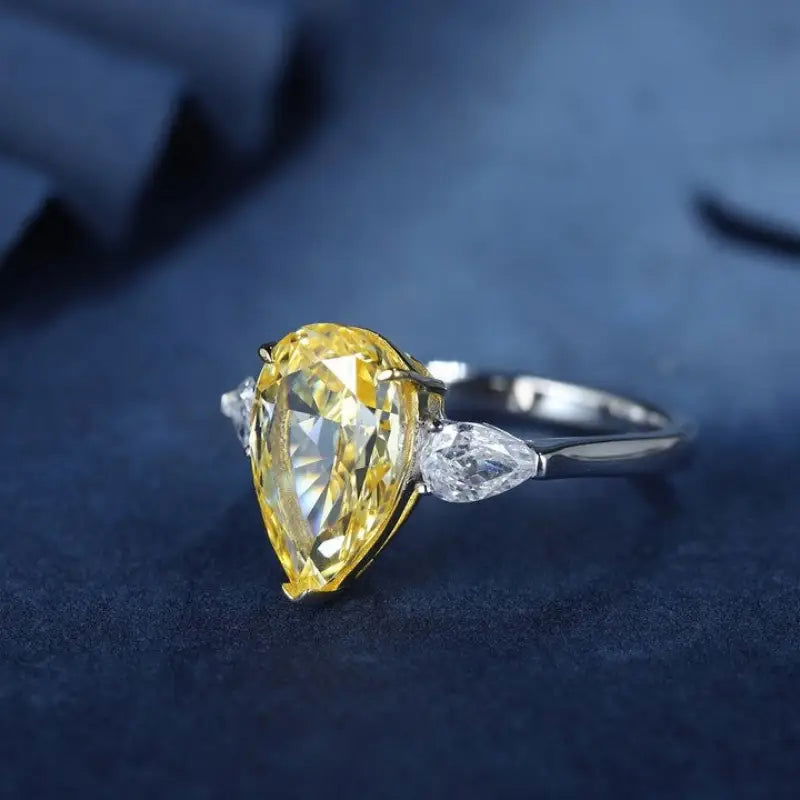 3 Ct Fancy Vivid Yellow Pear Shape Lab Diamond Three-Stone Engagement RING (Setting Price Only) - LGG Jewelry