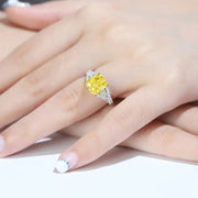 3 Ct Fancy Vivid Yellow Radiant Lab Diamond & 2 Pear Side Stones Half Pave Engagement Ring (Setting Price Only)) - LGG Jewelry