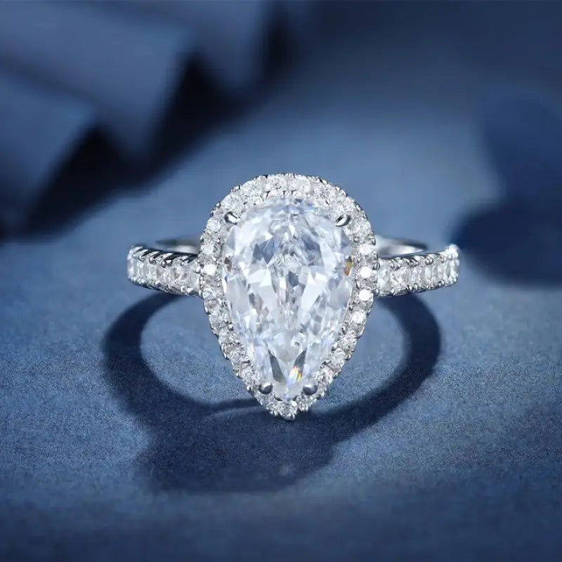 3 Ct Pear Shape Lab Diamond Halo Half Pave Engagement Ring - LGG Jewelry
