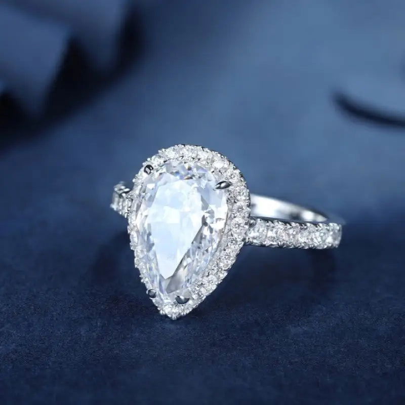 3 Ct Pear Shape Lab Diamond Halo Half Pave Engagement Ring - LGG Jewelry