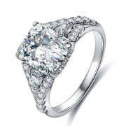 3 Ct Radiant Lab Diamond & 2 Pear Side Stones Half Pave Engagement Ring - LGG Jewelry