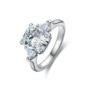 3 Ct Radiant Lab Diamond Three-Stone Engagement Ring with Pointed Trillion Side-Stone - LGG Jewelry