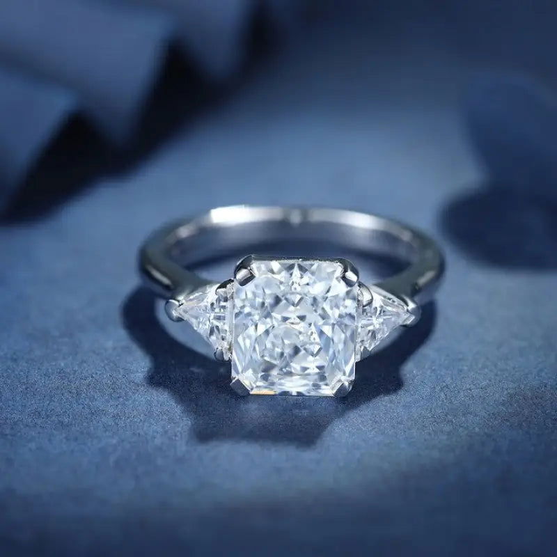 3 Ct Radiant Lab Diamond Three-Stone Engagement Ring with Pointed Trillion Side-Stone - LGG Jewelry