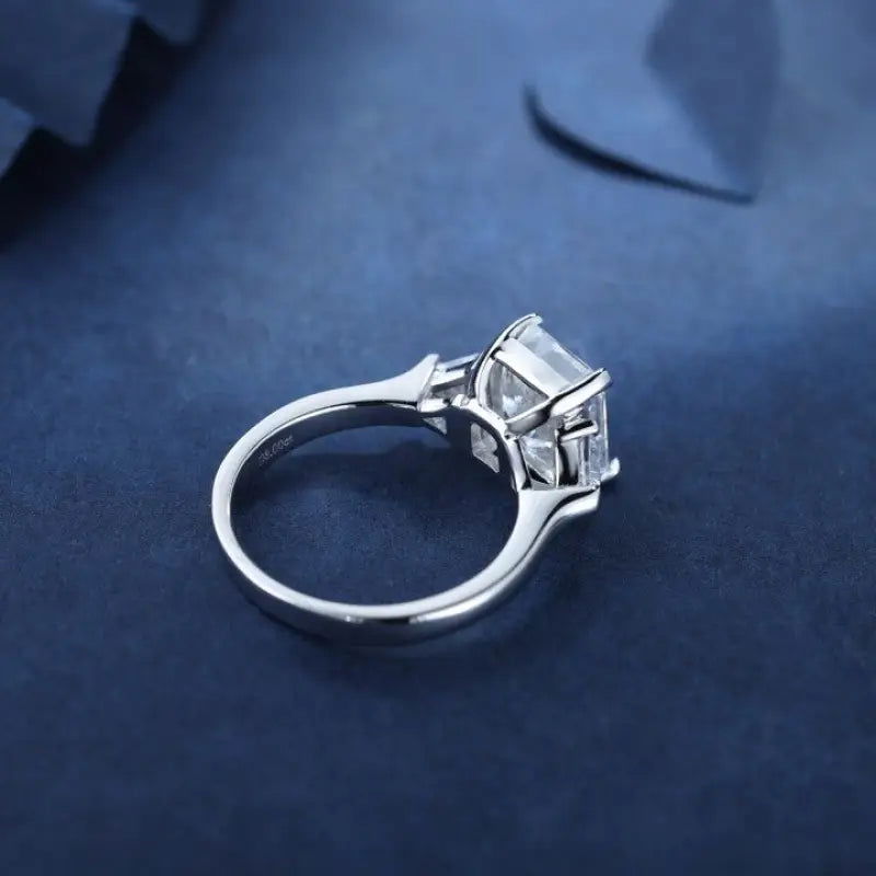 3 Ct Radiant Lab Diamond Three-Stone Engagement Ring with Pointed Trillion Side-Stone - LGG Jewelry