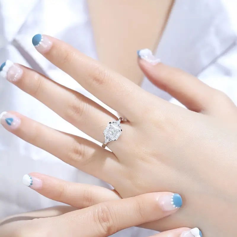 3 Ct Radiant Lab Diamond Three-Stone Engagement Ring with Pointed Trillion Side-Stone - LGG Jewelry