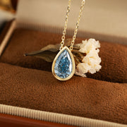 2 Ct Pear Cut Fancy Blue Lab Diamond Bezel Pendant Necklace