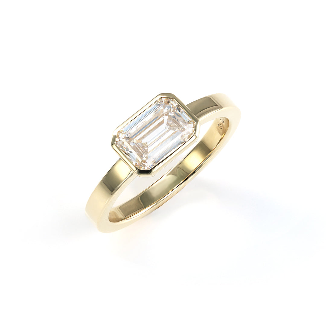 2 CT Emerald Cut Lab Diamond East- West Bezel Engagement Ring