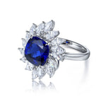 Lade Bild in die Galerieansicht, 4 Ct Cushion Cut Lab Blue Sapphire Pear Cluster Engagement Ring - LGG Jewelry