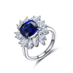 Lade Bild in die Galerieansicht, 4 Ct Cushion Cut Lab Blue Sapphire Pear Cluster Engagement Ring - LGG Jewelry