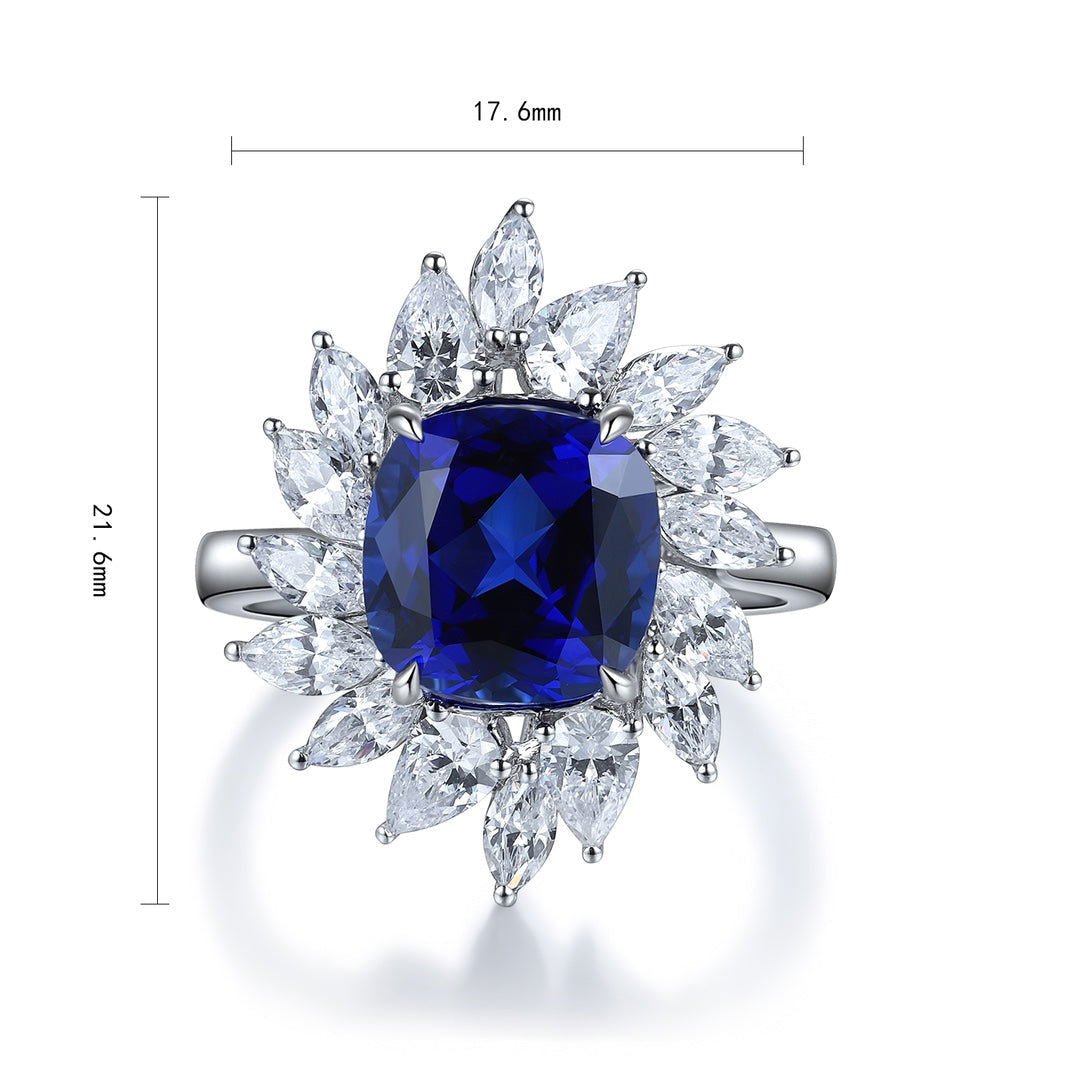 4 Ct Cushion Cut Lab Blue Sapphire Pear Cluster Engagement Ring - LGG Jewelry