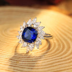 Lade Bild in die Galerieansicht, 4 Ct Cushion Cut Lab Blue Sapphire Pear Cluster Engagement Ring - LGG Jewelry