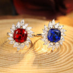 Lade Bild in die Galerieansicht, 4 Ct Cushion Cut Lab Blue Sapphire Pear Cluster Engagement Ring - LGG Jewelry