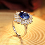Lade Bild in die Galerieansicht, 4 Ct Cushion Cut Lab Blue Sapphire Pear Cluster Engagement Ring - LGG Jewelry