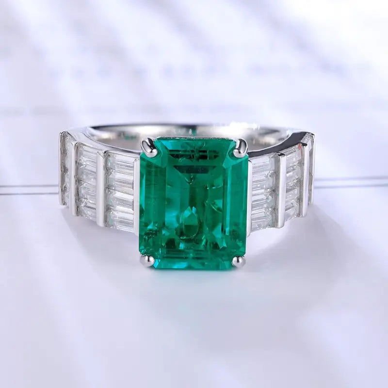 4 Ct Lab Emerald Bar Setting Engagement Ring - LGG Jewelry