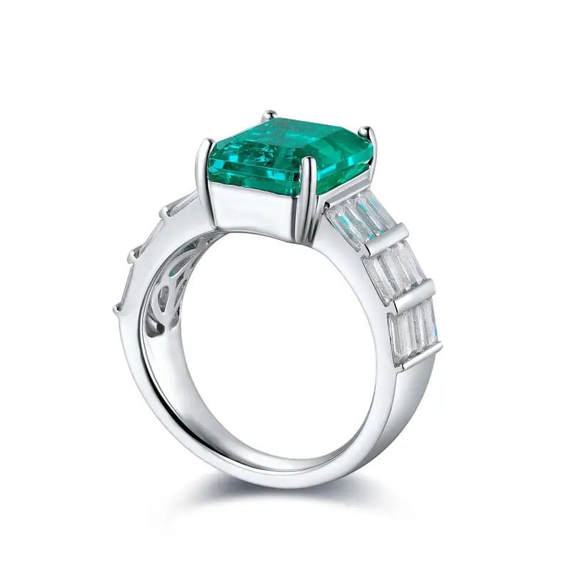 4 Ct Lab Emerald Bar Setting Engagement Ring - LGG Jewelry