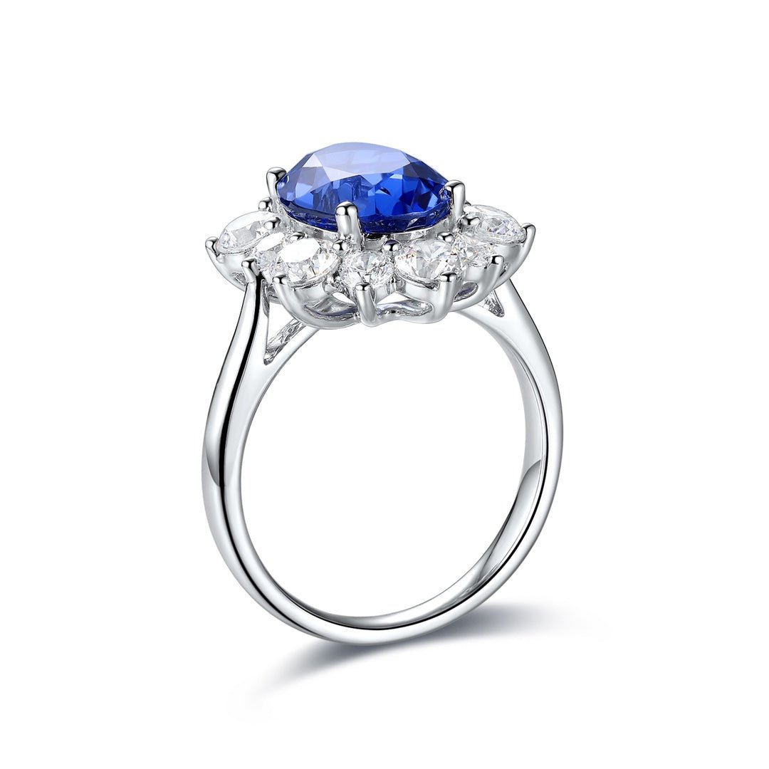 4 Ct Oval Cut Lab Blue Sapphire Cluster Engagement Ring - LGG Jewelry