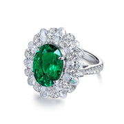 4 Ct Oval Cut Lab Emerald Cluster Engagement Ring - LGG Jewelry