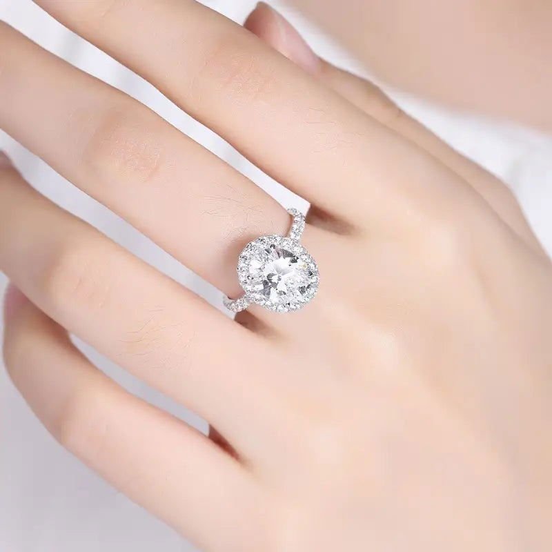 4 Ct Oval Cut Moissanite Halo Engagement Ring - LGG Jewelry