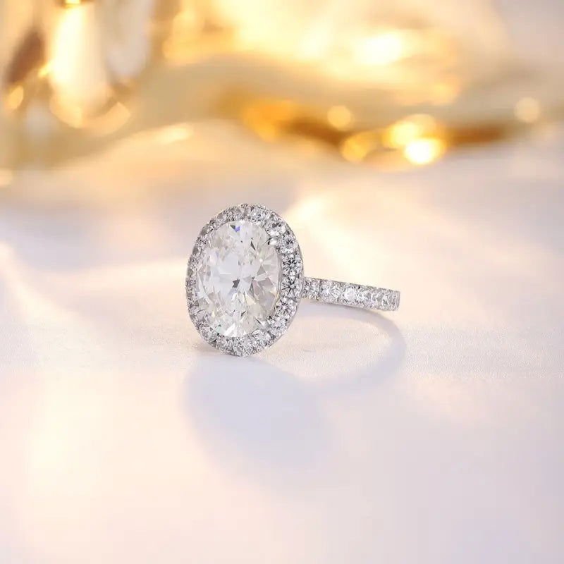 4 Ct Oval Cut Moissanite Halo Engagement Ring - LGG Jewelry
