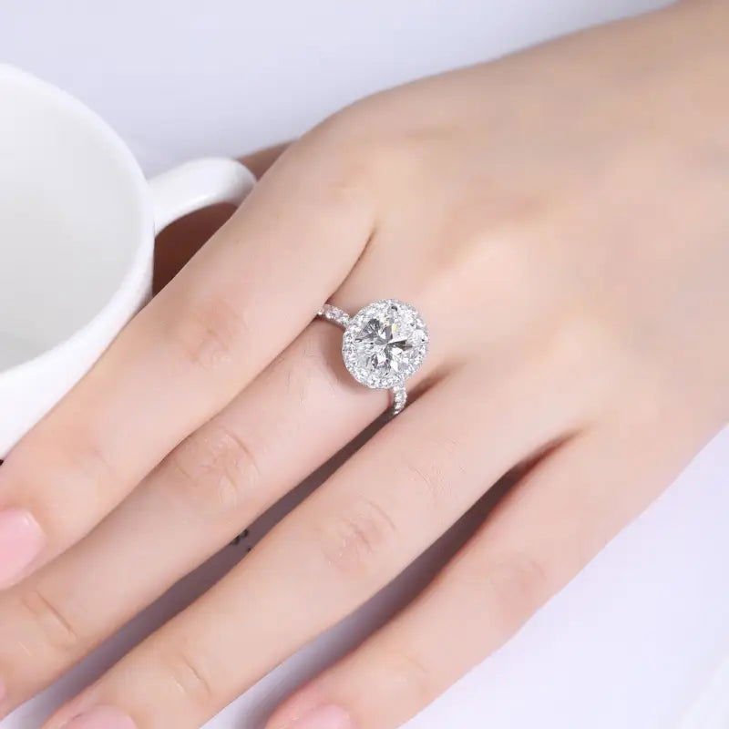 4 Ct Oval Cut Moissanite Halo Engagement Ring - LGG Jewelry
