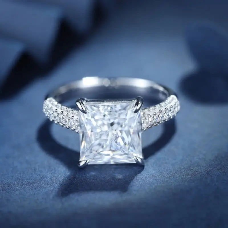 4 Ct Princess Cut Lab Diamond Half Luxury Pave Engagement Ring - LGG Jewelry