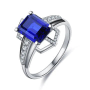 4.4 Ct Emerald Cut Lab Blue Sapphire Engagement Ring - LGG Jewelry