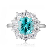 4.5 Ct Cushion Shape Lab Paraiba Halo Engagement Ring - LGG Jewelry