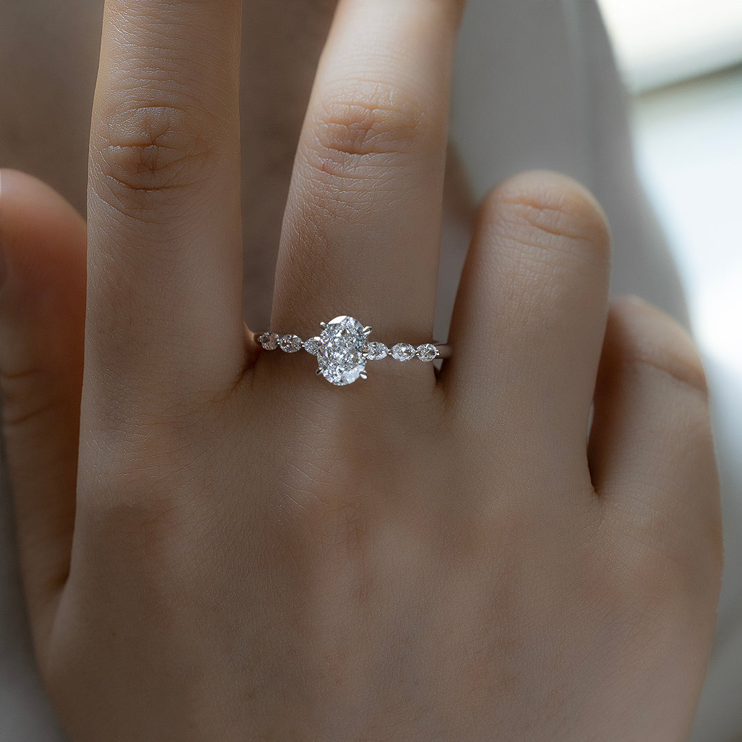 1.5 CT Oval Cut Lab Diamond Bubble Band Engagement Ring