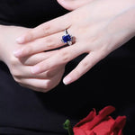 Lade Bild in die Galerieansicht, 4.4 Ct Emerald Cut Lab Blue Sapphire Engagement Ring - LGG Jewelry