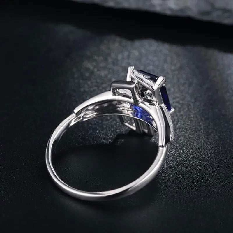 4.4 Ct Emerald Cut Lab Blue Sapphire Engagement Ring - LGG Jewelry