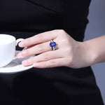 Lade Bild in die Galerieansicht, 4.4 Ct Emerald Cut Lab Blue Sapphire Engagement Ring - LGG Jewelry