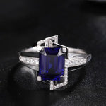Lade Bild in die Galerieansicht, 4.4 Ct Emerald Cut Lab Blue Sapphire Engagement Ring - LGG Jewelry