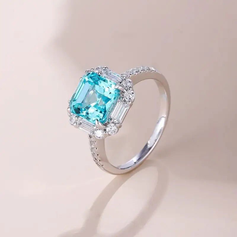 4.5 Ct Asscher Cut Lab Paraiba Engagement Ring - LGG Jewelry