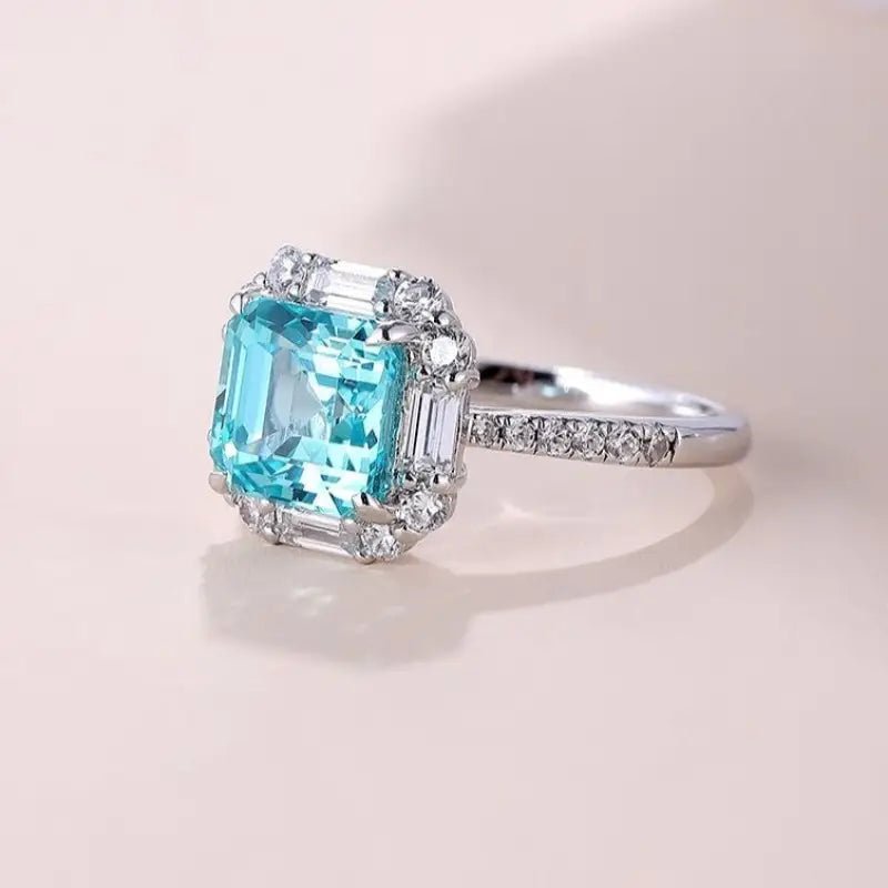 4.5 Ct Asscher Cut Lab Paraiba Engagement Ring - LGG Jewelry
