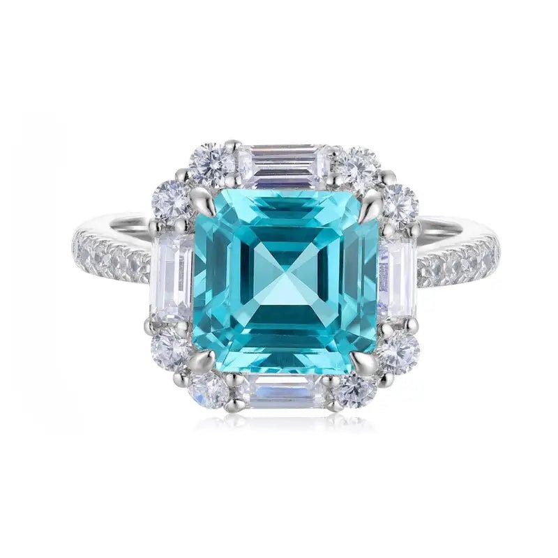 4.5 Ct Asscher Cut Lab Paraiba Engagement Ring - LGG Jewelry