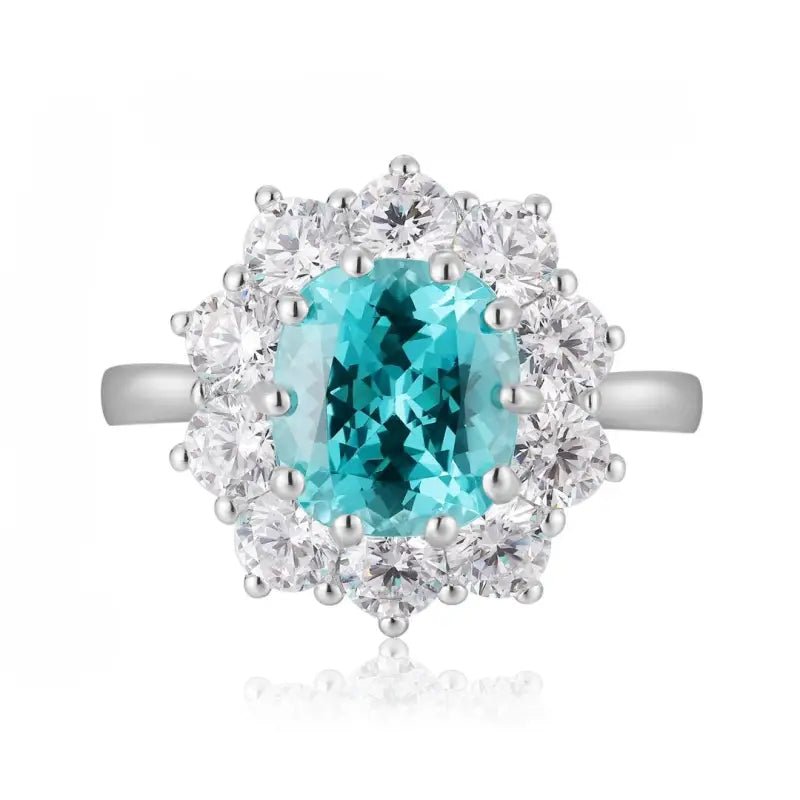 4.5 Ct Cushion Shape Lab Paraiba Halo Engagement Ring - LGG Jewelry