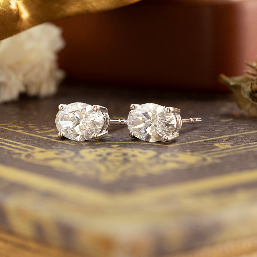 Classic Oval Cut Lab Diamond Four Prongs Ear Studs