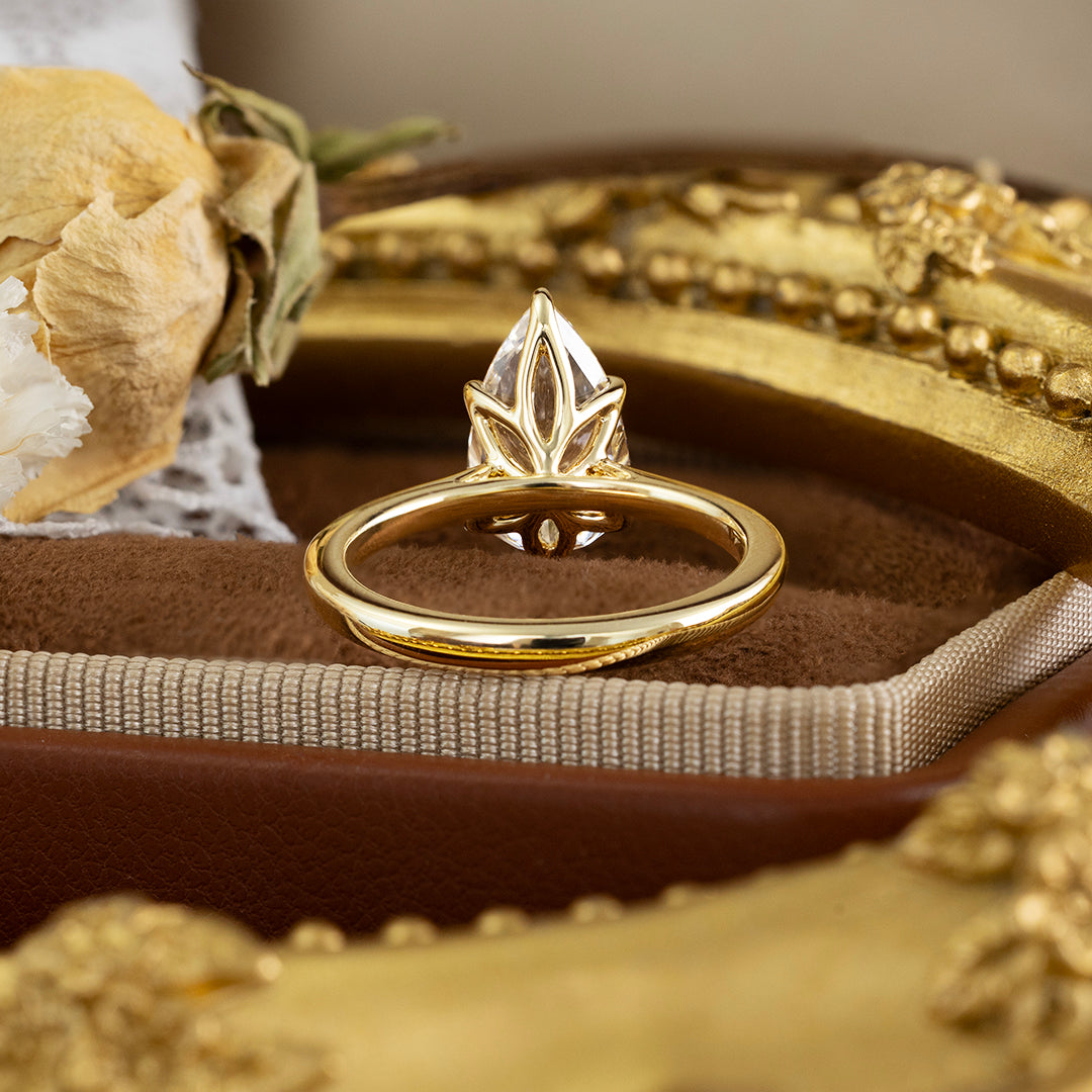 2Ct Pear Shape Lab Diamond  Solitaire Engagement Tulip Ring